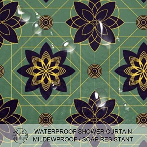 Rideau de douche vintage fleurs vertes imperméable 168x183 cm - 4
