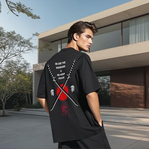 Image of Hang-in-There Men Oversized Fit Back Printed Half Sleeve Cotton T-Shirt Black M