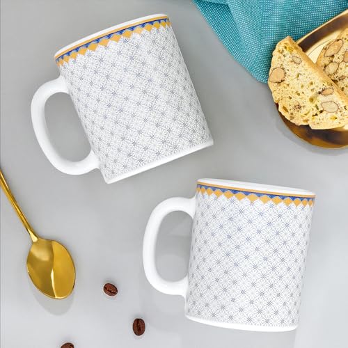 Image of Larah by BOROSIL 320ml x 2pc Opalware Kosmia Tea /Coffee Mug Set, Microwave & Dishwasher Safe Embossed Design Crockery Ideal for Daily Use & Gifting