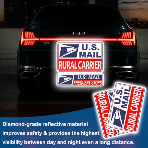 Image of 4 Pack Reflective Rural Carrier Magnetic Signs, Heavy Duty Rural Mail Delivery Magnets, Professional U.S. Driver Magnetic Signs Decal Waterproof Magnetic Bumper Stickers - 30 Mil Thicknesses