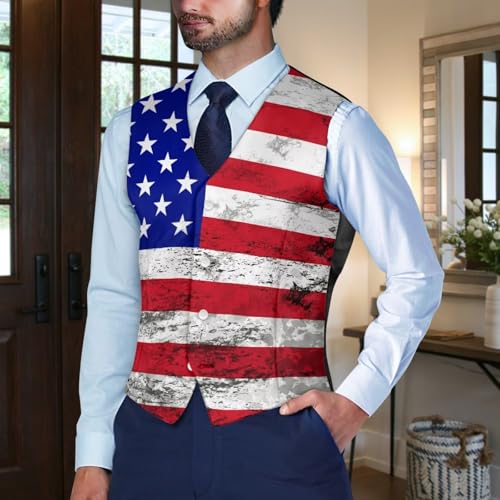 American Flag Theme Waistcoat for Men Casual Suit Vest with Button Classic Dress Waistcoat for Business S-4XL3