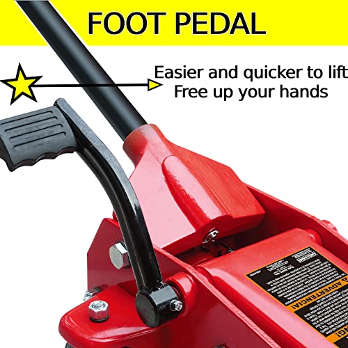 Image of Big RED TAM83012 Torin Pro Series Hydraulic Floor Jack with Single Quick Lift Piston Pump and Foot Pedal, 3.5 Ton (7,000 lb) Capacity, Red