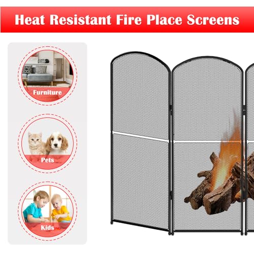 OYEAL Fireplace Screen Stand Black 4 Panel Fireplace Cover Metal Fire Spark Guard Cover Foldable Decorative Fireplace Screen for Home Indoor Fireplace, Black (47.8" W x 31" H) - Image 4