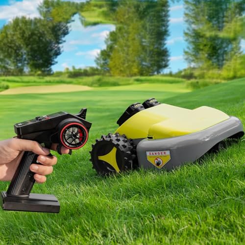 Cordless Remote Control Lawn Mower – Self-Propelled Electric Lawn Mower with Dual 3Ah Batteries, Remote Control, Adjustable 2“–3” Cutting Height & All-Wheel Traction for 45° Slopes