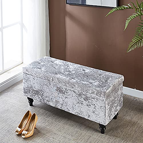 Banco de almacenamiento tapizado de terciopelo con botones de cristal, marco de madera maciza, elegante extremo de cama, muebles de 24 x 16 x 18 pulgadas, ahorro de espacio, elegante decoración del