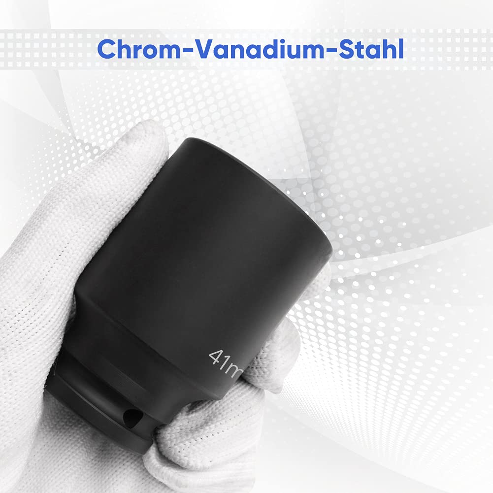 Cocoarm Zestaw 12 Głębokich Nasadek Udarowych 1 Cal, Metryczne Rozmiary 24-41 mm, Nasadki do Klucza Udarowego