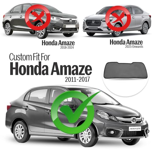 Image of Autofact Dicky Curtain for Amaze 2011-2017 | Custom Fit Rear Windshield Sunshade | Foldable Mesh | Privacy & Cooling Car Accessory | Car Rear Sun Shade UV Block Easy Install Durable Black Mesh