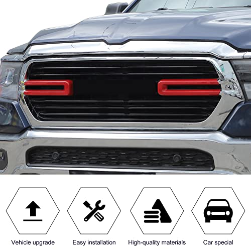 Image of Front Grille Inserts Trim Cover Grill U Bar Cover Frame Decoration Exterior Accessories for Dodge RAM 2018 2019 2020 2021 2022,Red