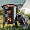 OURCAMP 17-Inch Vertical 17-Inch 3-in-1 Charcoal BBQ Smoker, Heavy-Duty Portable Outdoor Grill with Built-in Thermometer, Dual Air Vents, and Multi-Level Cooking for Camping & Backyard Parties