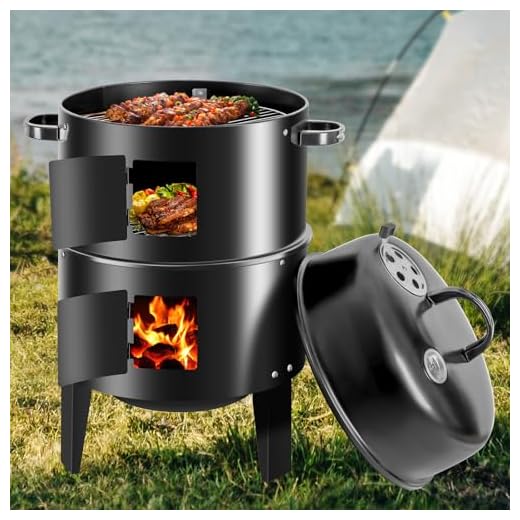 OURCAMP 17-Inch Vertical 17-Inch 3-in-1 Charcoal BBQ Smoker, Heavy-Duty Portable Outdoor Grill with Built-in Thermometer, Dual Air Vents, and Multi-Level Cooking for Camping & Backyard Parties