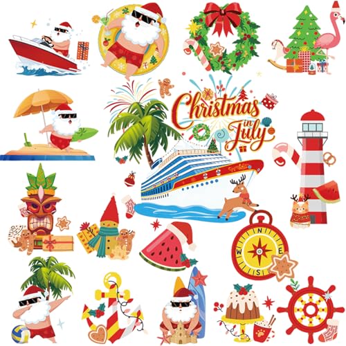 Dazoratix Cruise Door Decorations Magnetic - 16 Pcs July Christmas Santa Claus Ship Cabin Magnets Stickers Summer Anchor Stateroom Decals for Carnival Party Holiday Decor Refrigerator Car Accessories