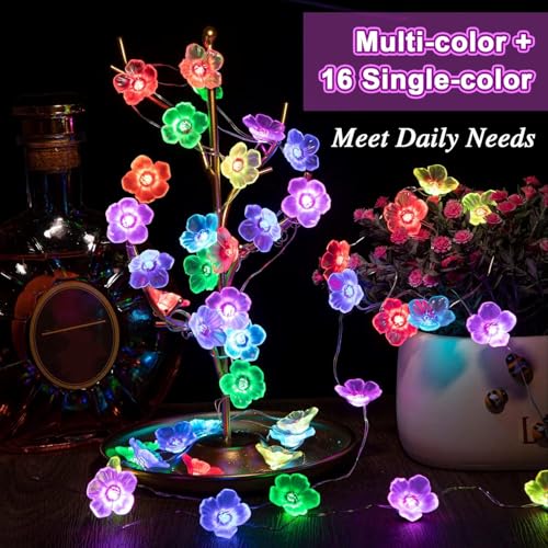 Mudder 16 Colors Cherry Blossom Decor Flower String Lights, Fairy Pink Light String with Timer 13 ft 40 LEDs USB Battery - Additional View