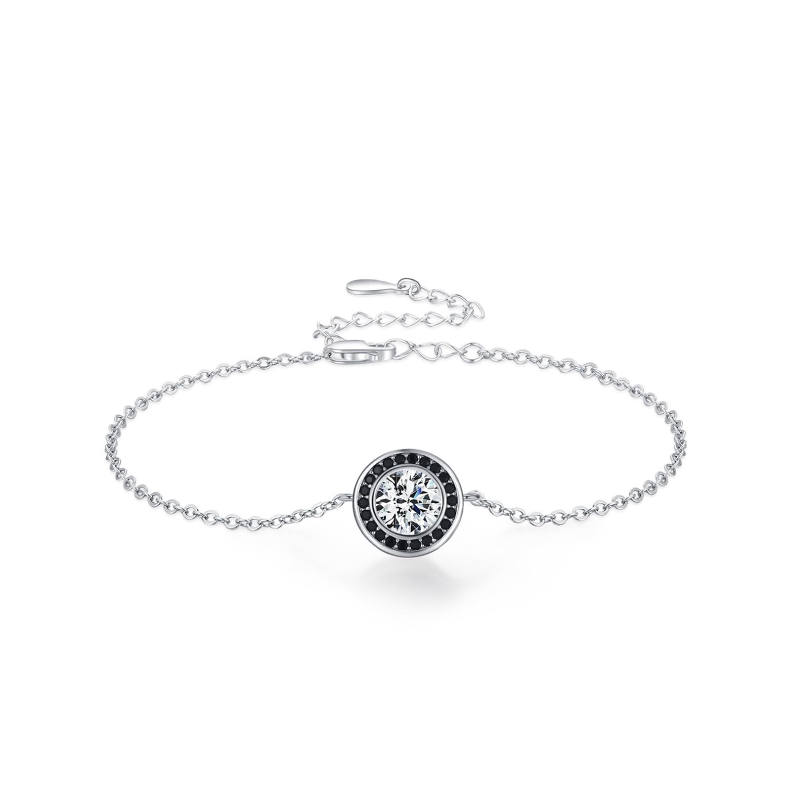 Pulsera de la amistad para mujer con circonita cúbica, pulsera redonda de plata fina ajustable de plata de ley para novia, esposa, ella, adecuada para aniversario