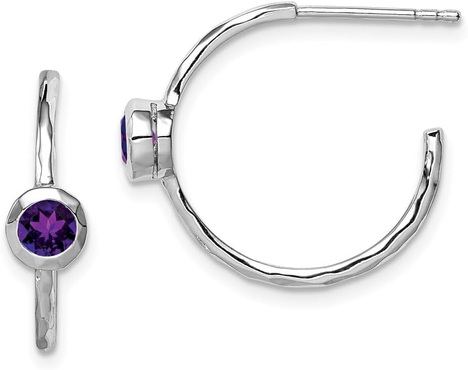 Diamond2Deal Sterling Silver Rhodium-plated Gemstone Hoop Earrings (Len-0.75 In, Wid-0.83 In)