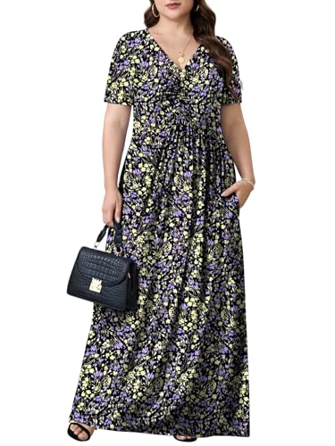 Image of PEVRL Plus Size Maxi Dresses for Women Summer Casual Short Sleeve Long Dress with Pockets 1X-5X