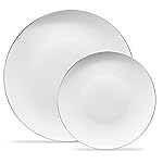 Plasticpro 128 Piece Combo Plates Set includes 64-7\'\' inch Plates & 64-10\'\' inch Plates White Plates with Silver Rim Plastic PartyPlates Premium heavyweight Elegant, Disposable, Tableware, Dishes,