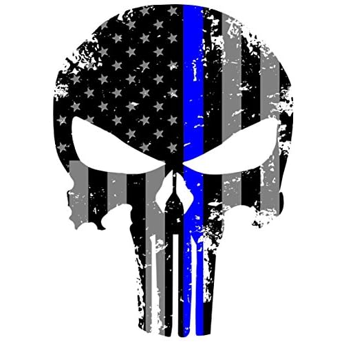 Blue line Punisher Skull Reflective Decal, 5.5x4 Inch, Subdued US Flag |…