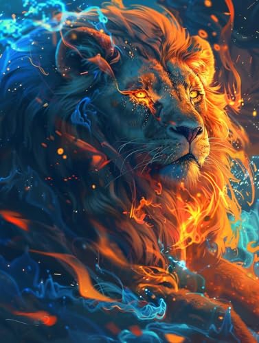 Broderie point de croix lion de feu pour décorer un salon moderne avec une toile 50x70