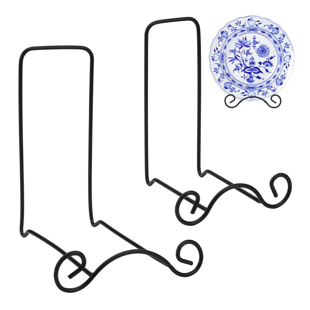 NBEADS 2 Supporto per Piatto Fondo In Ferro Battuto con 2 stili, Cavalletto Espositivo A Forma di Pergamena In Metallo Supporto Decorativo per Piatti e Quadri In Metallo, Nero