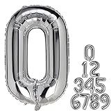 Number Balloon 0 Silver 40 Inch Foil Balloon with Straw & Ribbon Big Giant Jumbo Birthday Party Deco