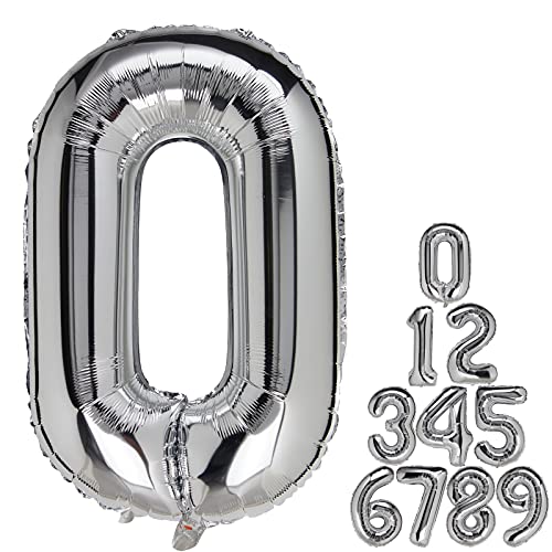 Number Balloon 0 Silver 40 Inch Foil Balloon With Straw & Ribbon Big Giant Jumbo Birthday Party Decorations Foil Mylar Helium Kids 0-9 Numbers Balloons For Baby Children #TOP3