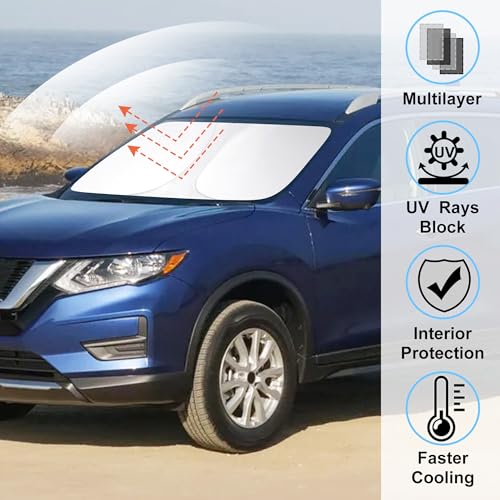 Image of Windshield Sun Shade Compatible with 2014-2020 Nissan Rogue Accessories(NOT for Rogue Sport & 2021 Rogue 3rd Gen. T33) Front Sunshade Sun Visor Protector Keeps Car Cool