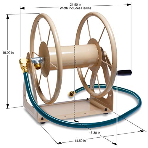Image of Liberty Garden Products 703-2 Multi-Purpose Steel Garden Wall /Floor Mount Hose Reel, Tan Poly, 5 /8-Inch