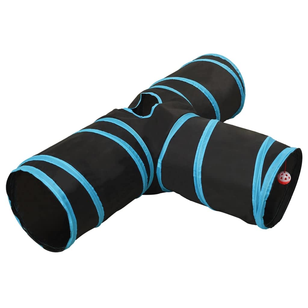 Katzentunnel 3-Wege Schwarz Blau 90 cm Polyester Stahlrahmen Indoor Outdoor Spielzelt Krabbeltunnel Versteckspielzeug