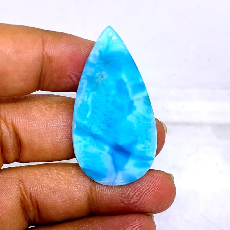 Larimar cabochon poire 44x23x5mm pour création bijoux pendentif - 5