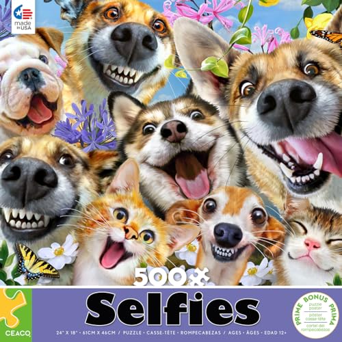 Rompecabezas Ceaco - Companion Selfies - 500 piezas para adultos | Arte de Howard Robinson, fabricado en EE.UU., tablero reciclado, tamaño final 26 x 19 pulgadas, incluye póster miniatura 2