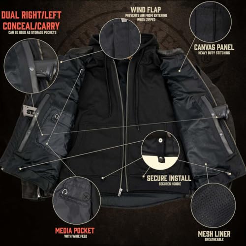 Image of Milwaukee Leather Men's Premium Leather Motorcycle Riders Vented Jacket with Removable Hoody Liner