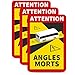 3er Set Aufkleber Attention Angles Morts Bus/Wohnmobil | PVC- Folie 17,0 cm x 25,0 cm | Französische StVO Artikel R.313-32-1 | Toter Winkel Warnschild | Hinweisschild | Betriebsausstattung24®