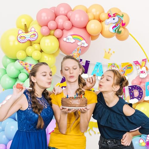 Image of Rozi Decoration Unicorn Theme Birthday Kit | 50-Piece Set with Pastel Balloons, Unicorn Cutouts & Happy Birthday Banner | Magical Party Decor for Girls