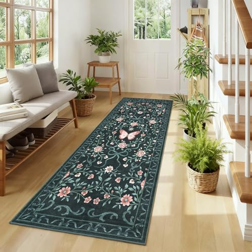 GarveeHome Floral Butterfly Bow Runner Rug