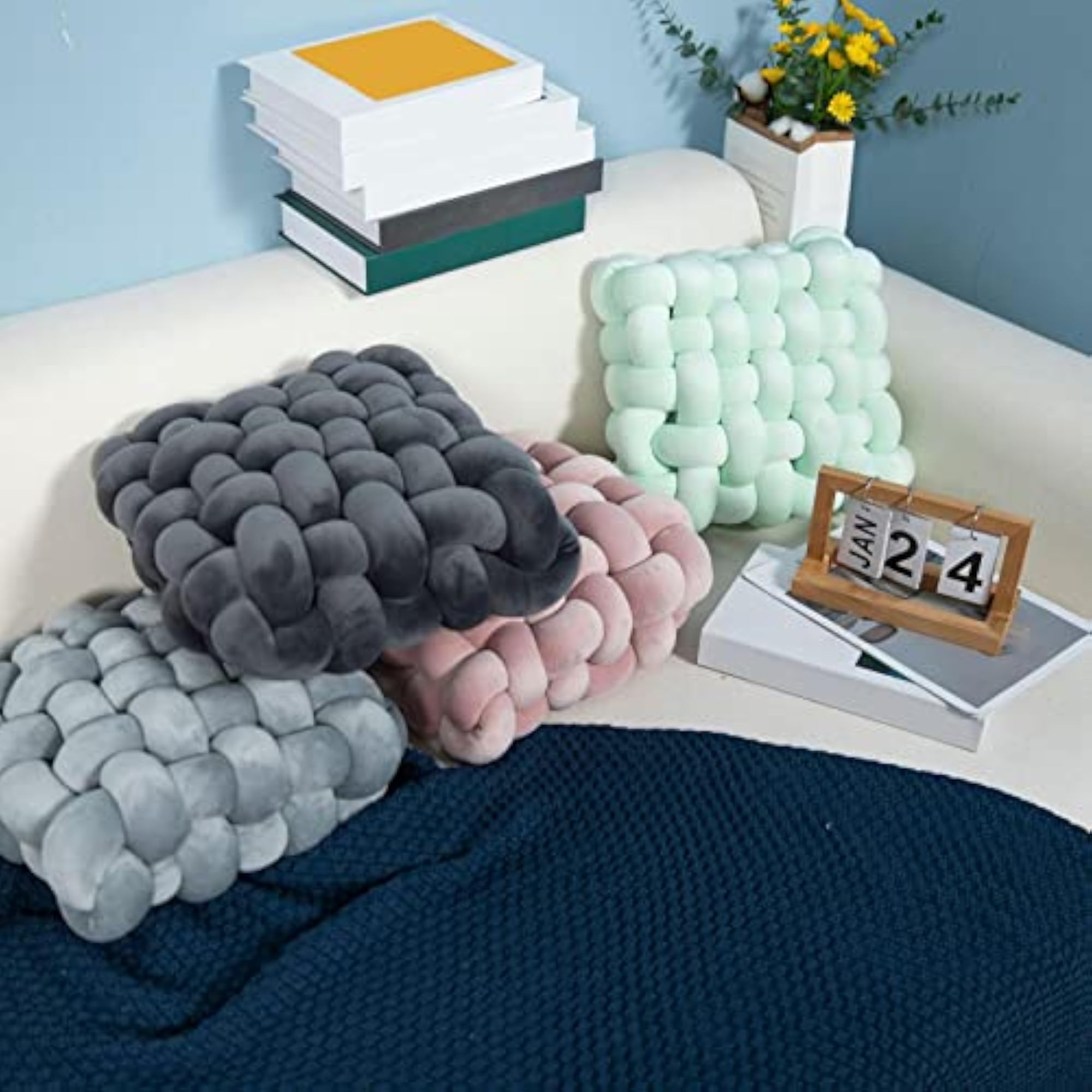 Knot Pillow for Desktop, Soft Decorative Throw Cushion Light Gray