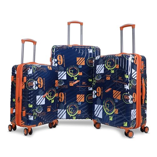AMERICAN TRAVELLER Urban SF Polycarbonate Trolley Bag Set of 3 | Durable Hard Shell Travel Suitcase | TSA-Type Lock | 360° Disc Spinner Wheels | Expandable Luggage for Travel (3, Navy Blue)