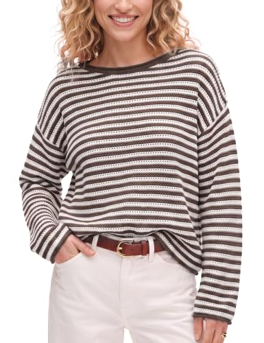 Yimoon Boatneck Striped Sweater Women Cable Knit Pullover Sweater(Brown-M)