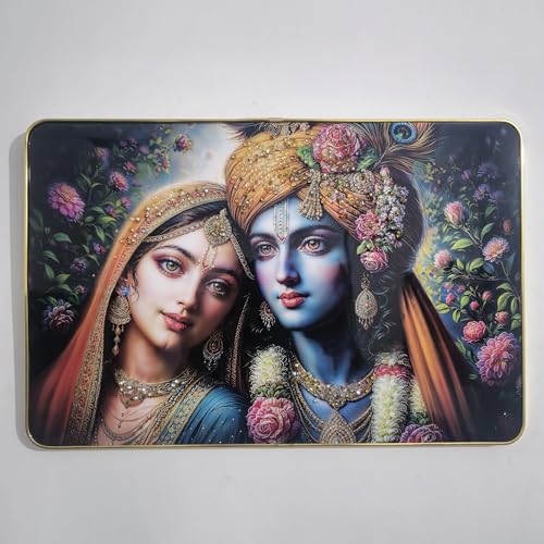 Image of Masstone Radha Krishna Crystal Embedded High Gloss Wall Painting, Golden Slim Frame, 45x30 Cm Wall Art for Living Room, Bedroom, Office & Home Decor (CRG54)