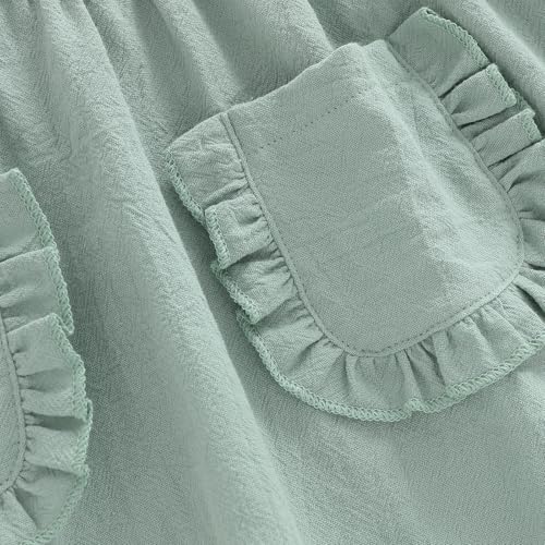 VISGOGO Toddler Baby Girl Dress Linen Long Sleeve Solid Color Girls 12 18M 2T 3T 4T 5T Dresses with Pocket for Fall Spring (Green, 12-18 Months)