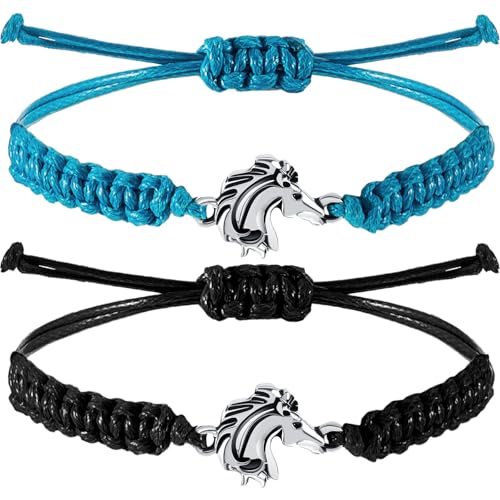 MTLEE 2 Pcs Valentine's Day Horse Charm Bracelet Blue Black Year of The Horse 2026 Bracelet Favor Animal Lover Equestrian Jewelry Gift for Galentine Teen Girl Boy