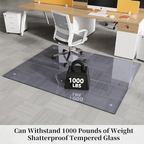 FlyEcho Glass Chair Mat 40" x 60" Heavy Duty Tempered Glass Office Chair Mat, Glass Floor Mat with Round Corner and Polished Edge for Smooth Glide, Office Chair Mat for Carpet, Hardwood Floor, Grey by FlyEcho - Image 2