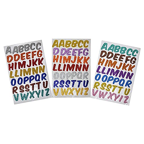 ECLET Glitter Foam Self Adhesive ABCD/Alphabets Wall Stickers for Art and Craft (Multicolour; Medium) -Set of 3 Sheets, 70 MM