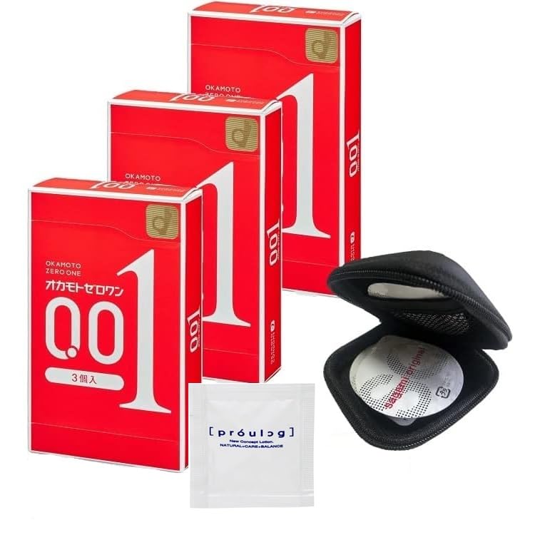 【3個セット】 オカモト ゼロワン 0.01ミリ Mサイズ 3個入り + オリジナルコンドームケース + ペペ ローション プロローグ 5ml