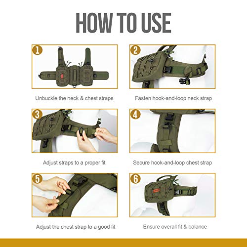 Onetigris Dog Backpack For Medium & Large Dogs, Nylon Backpack For Dogs Tactical Pet Backpack With Side Pockets For Hiking Walking Training Running (Green, Large) #TOP2