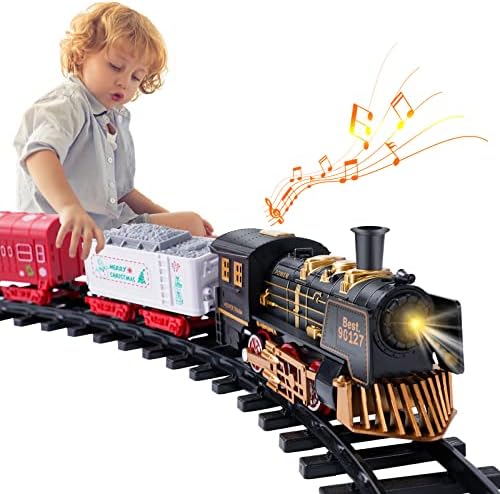 ONTHEGO Christmas Train Set,Train Toy Set Track Suspend Under/Around Xmas Tree,Electric Train Toy with Lights Sound Locomotive Santa Claus Cargo Car, Christmas Train for 3 4 5 6 7 8 Year Old Kids