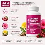 ALL-IN-ONE D-Mannose 1,000 mg with Cranberry, Hibiscus & Dandelion Root (Per Serving: 2 Capsules) – Premium UTI Cleanse, Bladder & Urinary Flushing – 180 Vegan Capsules, 90-Day Supply – Made in Canada