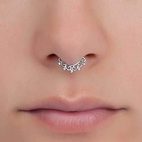 Fake Septum Nose Ring, Sterling Silver Tribal Faux Clip On Non Pierced Septum Cuff, 18g, Handmade Designer Piercing Jewelry