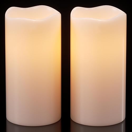 GenSwin Velas de pilar sin llama impermeables para exteriores de 3 x 6 pulgadas con temporizador, funciona con pilas, luz LED parpadeante cálida