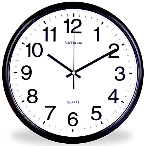 YL Uhr Wohnzimmer Schlafzimmer stumm Uhr Runde Quarz Uhr Kunststoff Shell Glas Spiegel Scannen Aktion einfachen Stil 14 Zoll (34 * 34 cm) Precision