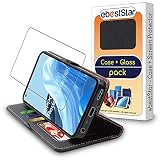 ebestStar - Cover per Oppo Reno8 Lite 5G, Custodia Libro Protezione Portafoglio, Pelle PU Porta Carte, Nero + Vetro Temperato